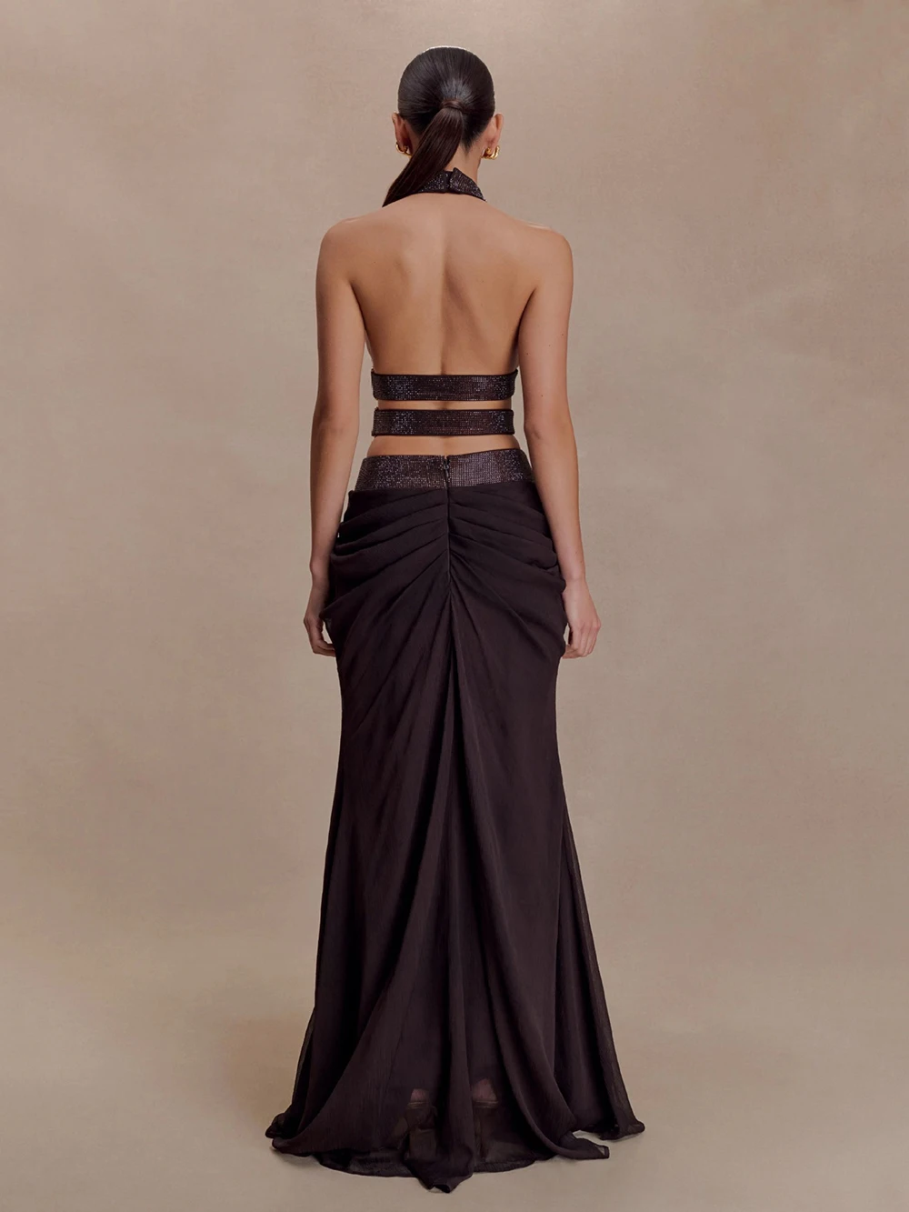European And American Style Spicy Girl Hanging Neck Hot Diamond Exposed Waist Set Skirt Sexy Slim Fit Long Dinner Dress image 5