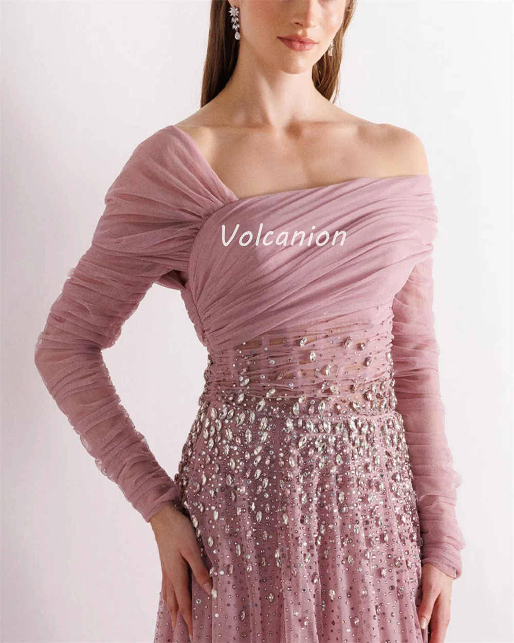 Customized Intricate Sparkle Chiffon Rhinestone Beading Ruched Ball Gown Off-the-shoulder Long Dresses Bespoke Occasion Dresses