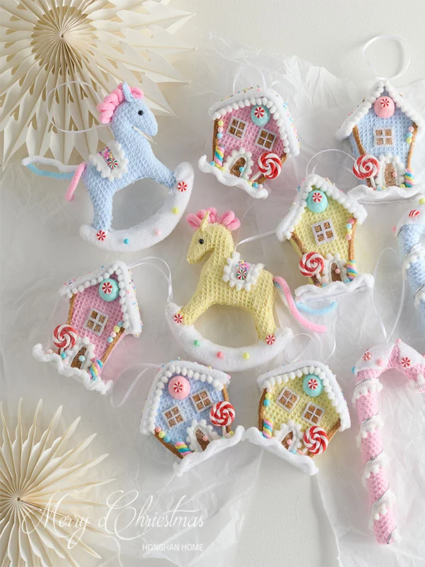 

Christmas tree pendant decoration, macaron cane, elderly man, snowman, small house decoration