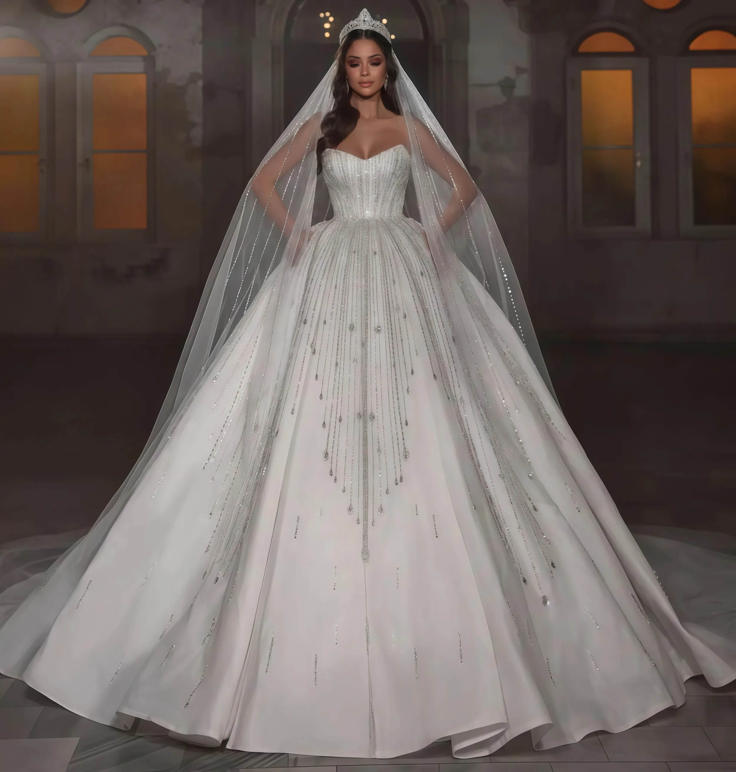 Vestido de novia exquisito personalizado con lentejuelas, vestidos de novia de manga larga sin tirantes, vestidos de novia