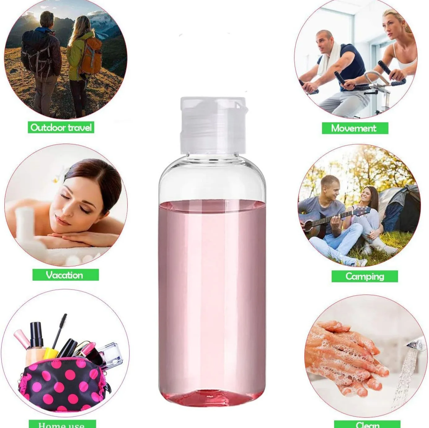 5 قطعة 100 مللي زجاجة بلاستيكية شفافة فارغة قابلة لإعادة الملء مع غطاء الوجه المحمولة ضغط الشامبو مكيف زجاجات السفر #2