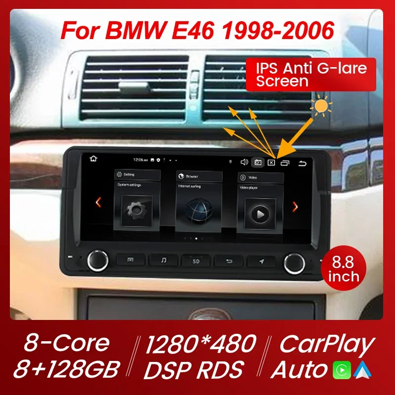 Radio samochodowe do bmw E46 Rover 75 Coupe 318/320/325/330/335 odtwarzacz multimedialny radioodtwarzacz 8 + 128G 8-rdzeniowy Carplay + android auto