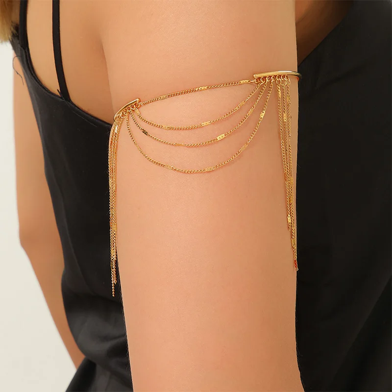 Letdiffery Bohemian Classic Tassel Multi-layer Chain Arm Bracelets Women Stainless Steel Gold Color Cuff Bangle Body Jewelry