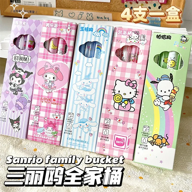 

4Pcs Sanrio Hello Kitty Gel Pen Cute Cartoon Kuromi Pressing The Pen Quick Drying Pen School Supplies Girl&Child Holiday Gifts