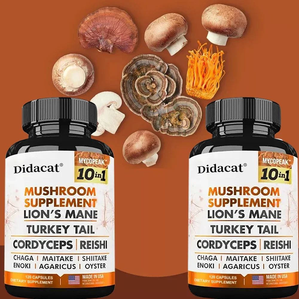 Premium Mushroom Capsules, Boosts Mental Clarity, Focus and Memory, Cordyceps, Reishi, Chaga Supplement, Non-GMO