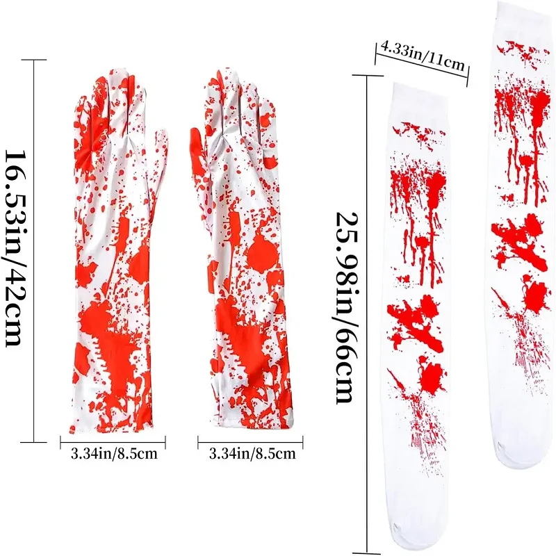 10Pairs Halloween Bloody Socks Blood Splattered Gloves Cosplay Stockings High Socks Halloween Costume Accessory for Women Girls