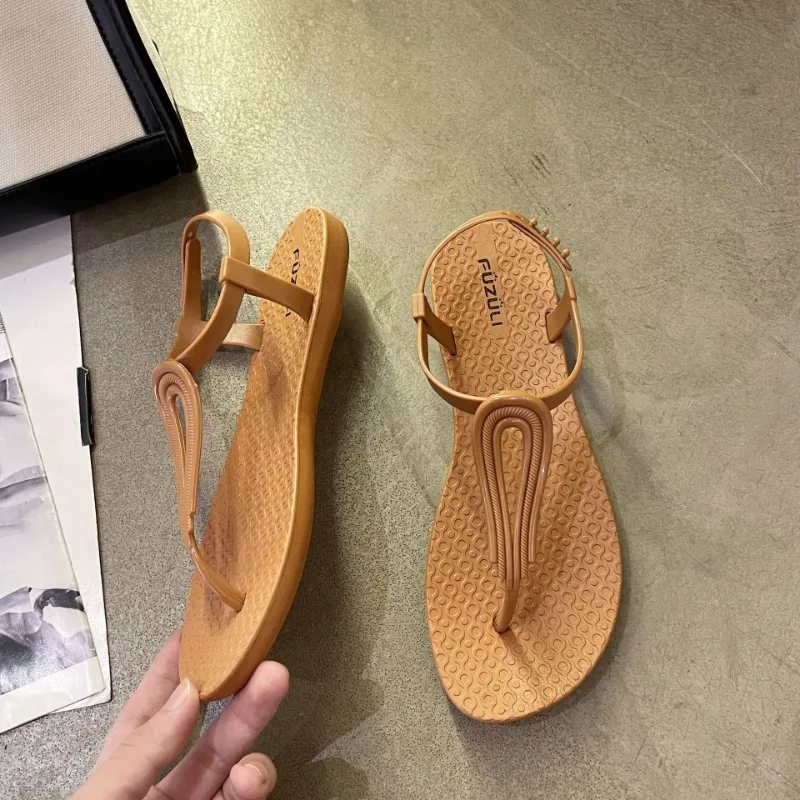 Summer New Women\'s One-line Strap Sandals Roman Fashion Flat Sandals Casual Beach Sandals Women  Ladies Shoes Slippers