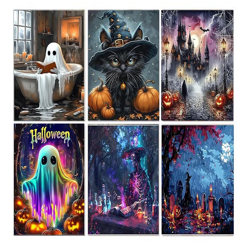 AB Diamant Malerei Halloween Hexe Schädel 5D Diamant Malerei Set (Geeignet für Anfänger) DIY Mosaik Schädel Malerei Dekoration