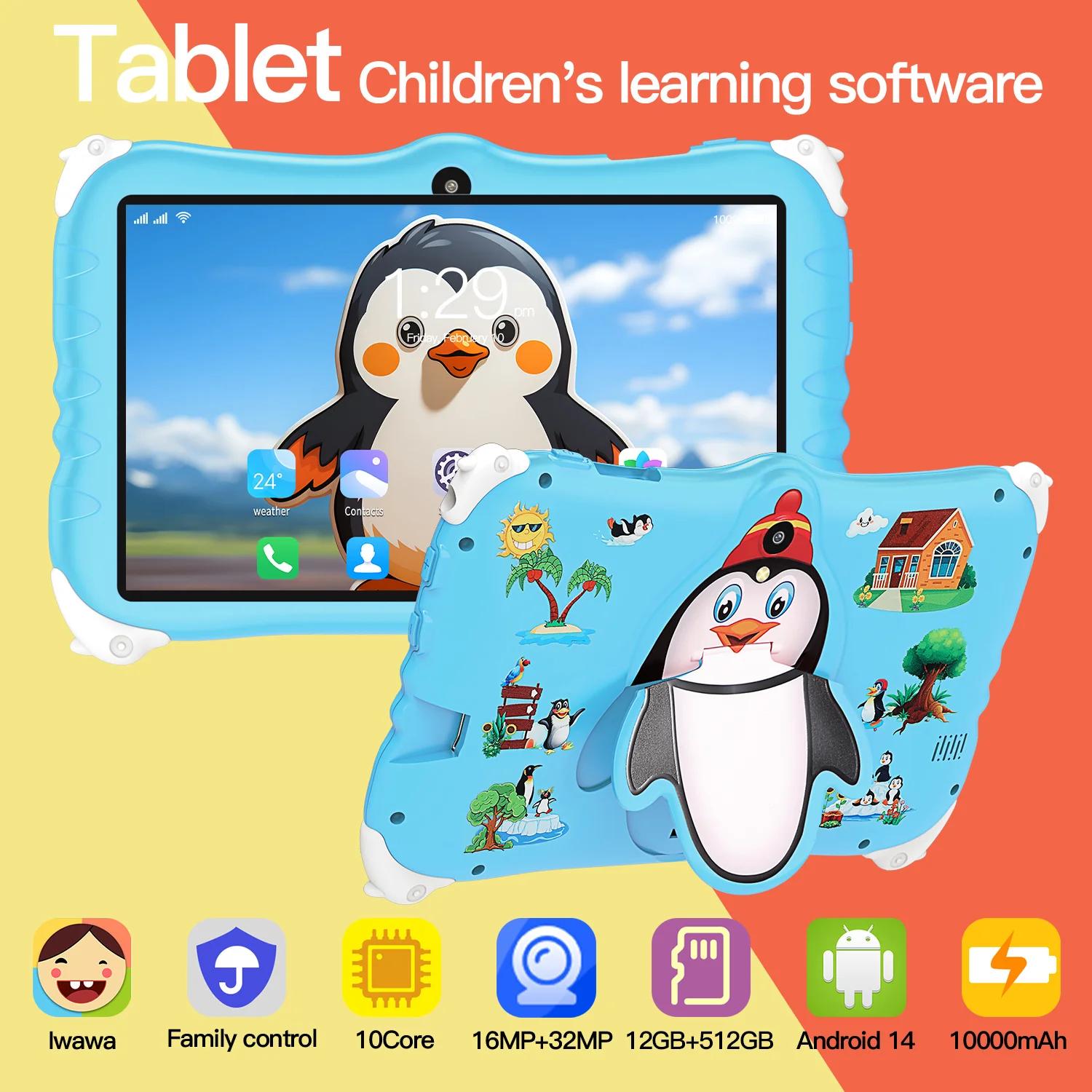 

New Kids Learning Tablet 10.1-inch 4GB+128GB Bluetooth Android 14-inch HD Dual Camera High-performance Popular Kids Tablet 2024