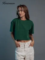 Hirsionsan 100% Cotton Short T Shirt Women 2024 New Y2k Summer Basic Vintage Tees Casual Loose Chic O Neck Female Crop Tops - Image 4