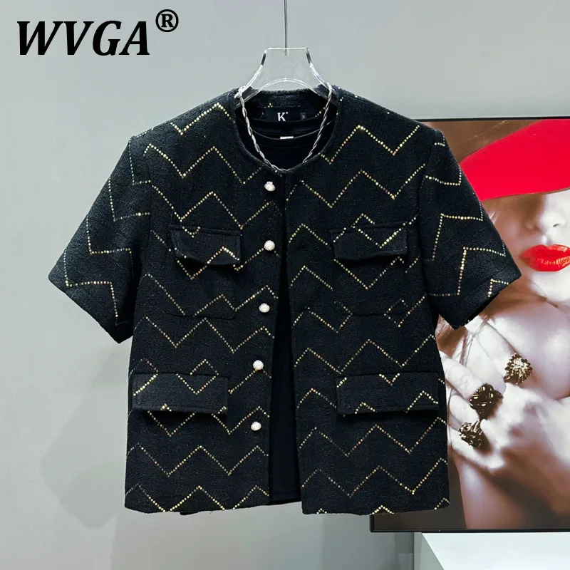 

WVGA Spring Autumn New Men Tide High Street Niche Short Sleeve Jacket Coat Heavy Sequin Design Trendy Chic Casual Tops Ins W8062