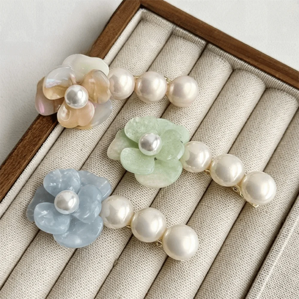 

Temperament Korean Style Camellia Pearl Side Clip Acetate Sweet Flower Hair Clip Barrette Elegant Duckbill Clip Hair Accessories