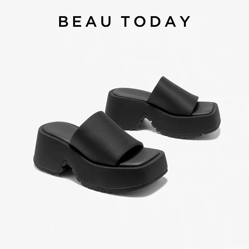 BEAUTODAY Fashion Platform Sandals Women LYCRA Square Toe Chic Thick Sole Outdoors Solid Summer 2024 Ladies Shoes Handmade 38532