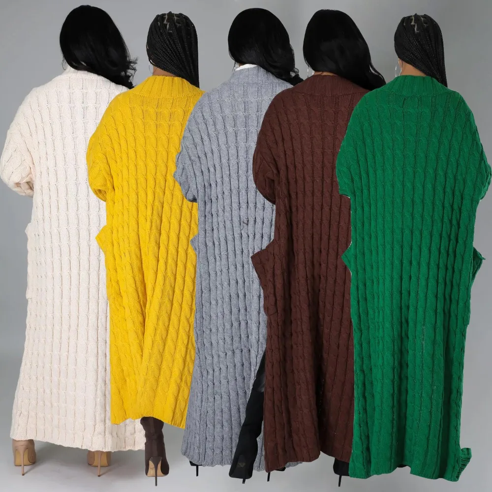 

Новый осенне-зимний модный женский кардиган в европейском и американском стиле, повседневный свитер с длинными рукавами, длинный стиль