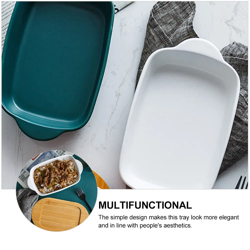 

1 Set Double Handle Baking Ceramic Roasting Plate Household Storage Tray Microwave Safe Fruit Vegetable Snack Serving