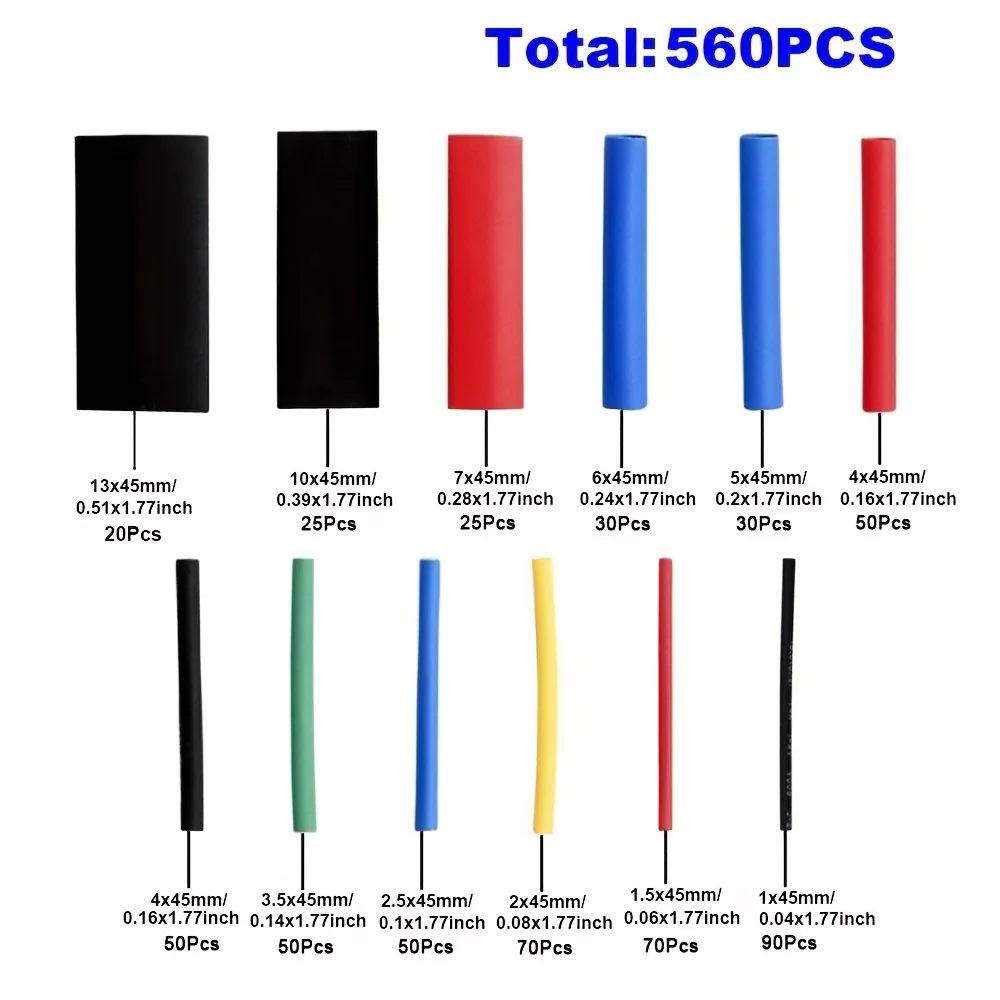 164/328/560/580pcs Shrinking Heat Shrink Tubing 2:1 Polyolefin Tube Sleeve Wrap Wire Set Multi-Color