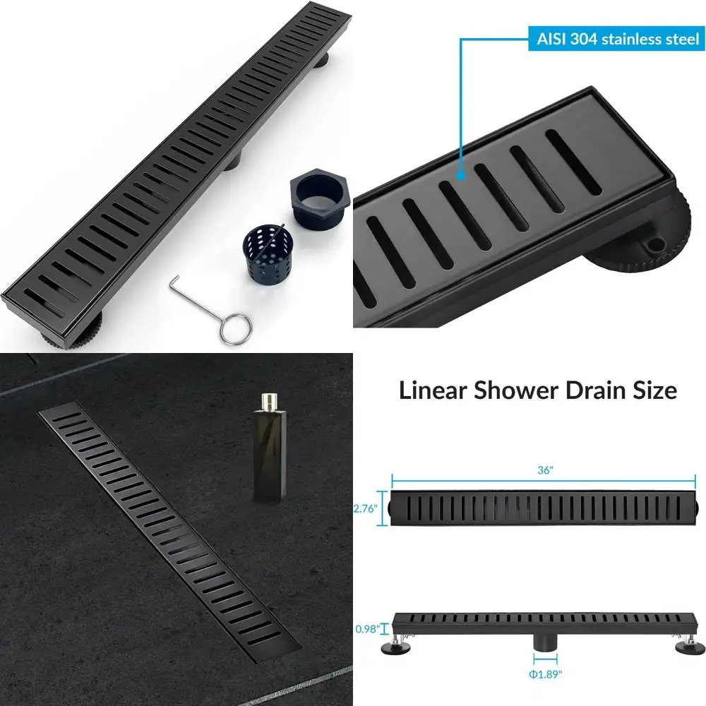 

Matte Black 36 Inch Shower Drain with Removable Capsule Pattern Cover for Bathroom and Kitchen Floor Drain Accessories