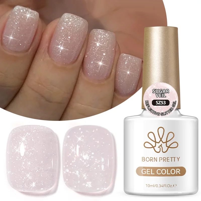 BORN PRETTY 10ml Wine Red Reflective Glitter Gel Sparkly Flash Effect Semi Permanent Soak Off UV LED Gel Nail Varnish Manicure view 4