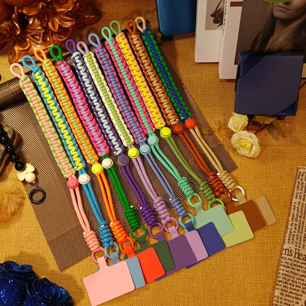 

Portable Anti-lost Sling Braided Phone Strap Key Holder with Patch Phone Woven Lanyard Charms Colorful Woven Phone Rope Gifts