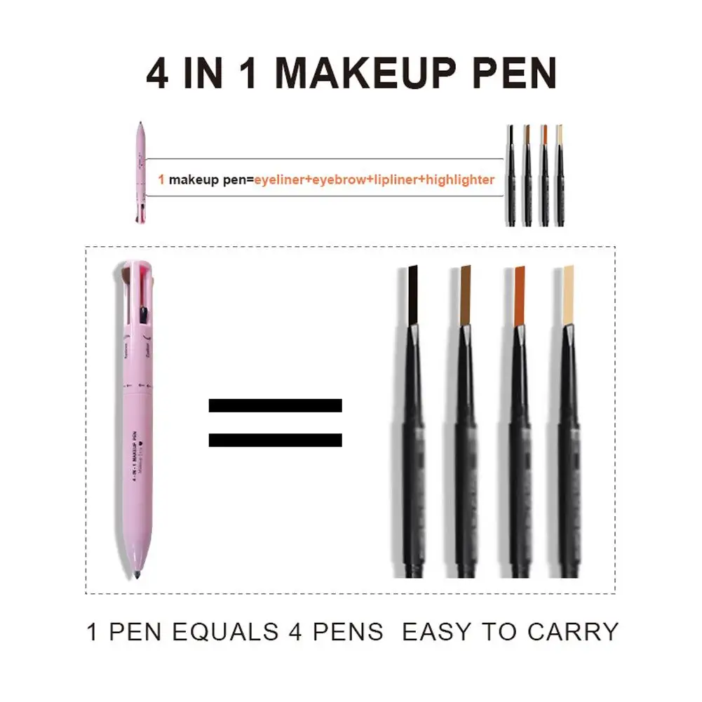 Multi-Effect 4 In 1 Eyeliner Eyebrow Pencil Contour ปากกายาวนานเครื่องสําอางกันน้ําอายไลเนอร์แต่งหน้าดินสอ Lip Liner ปากกา