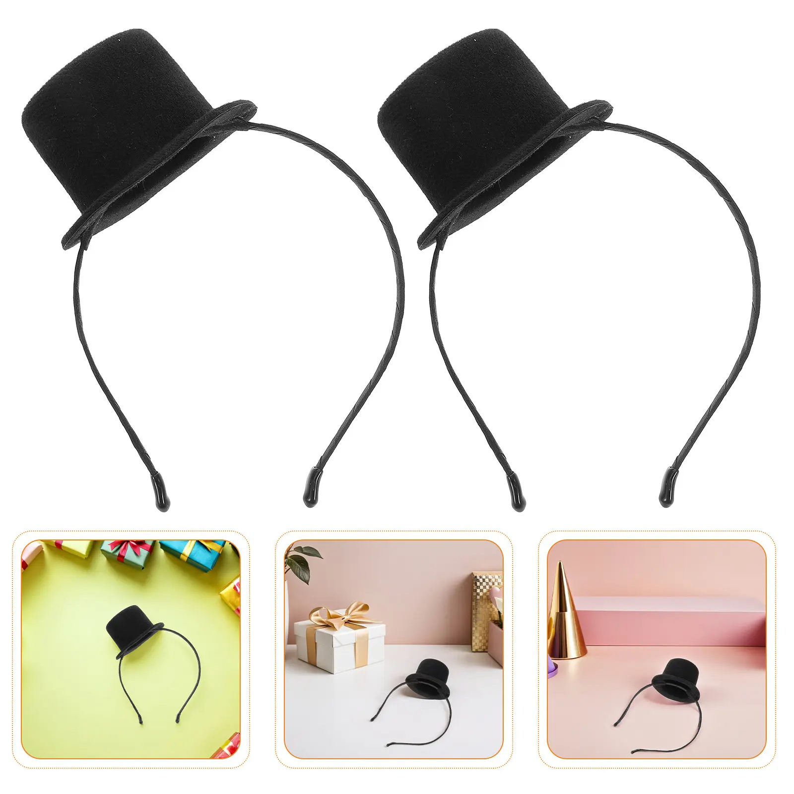 

2Pcs Mini Hat Headband for Women Party Costume Dress Up Accessory Gothic Top Hat Clip-on Vintage Style Carnival Halloween Themed