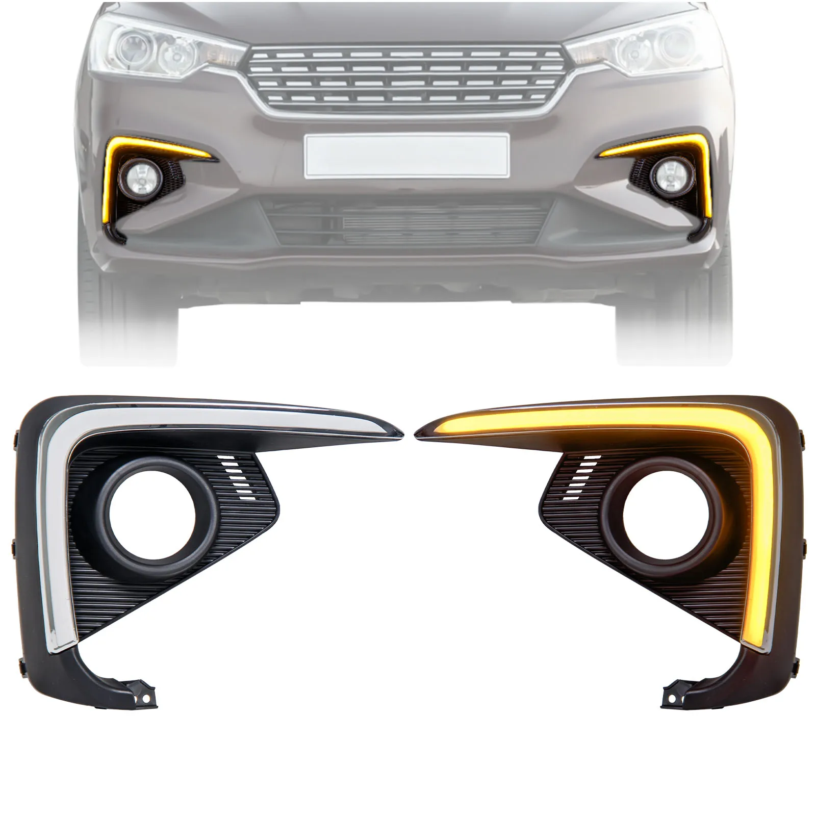 Car Led Daytime Running Light Dynamic Turn Signal Front Bumper Fog Lights Modified 12V Daylights DRL for Suzuki Ertiga 2018-2025 detail image 2
