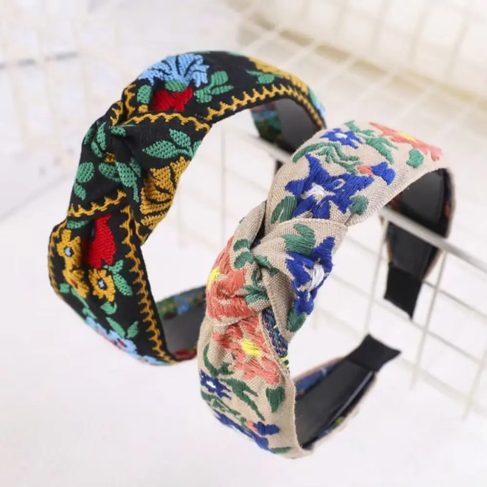 

Exquisite Fabric Ethnic Hairband Colored Embroidery Flower Flower Leaf Headband Head Bezel Female