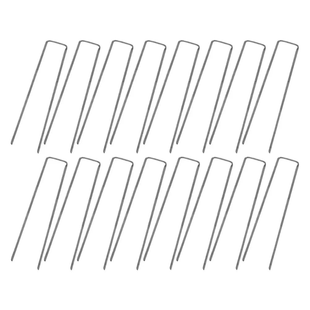

50pcs Sod Nails U-shaped Artificial Grass Pegs Silver Steel Garden Turf Hardness Ground Tent Accessories