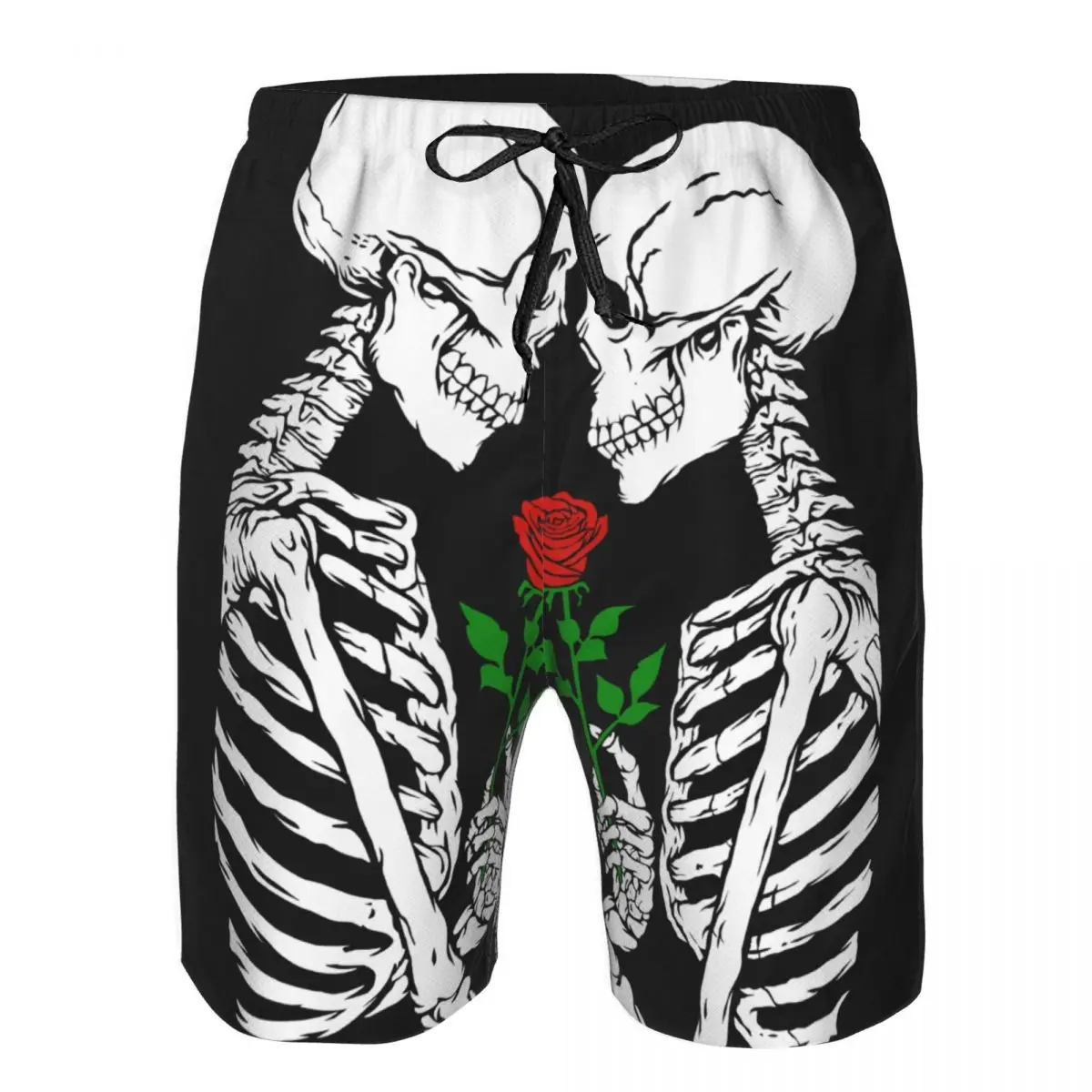 Mens Swimming Shorts Swimwear Rose Flower Skull Love Skeleton Trunks Swimsuit Beach Wear Boardshorts