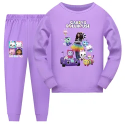 Gabby Doolhouse Pijama Kids Cartoon Gabby Chat Clothes Baby Girls Long Sleeve Tops Pants 2pcs Sets Children's Casual Sleepwear