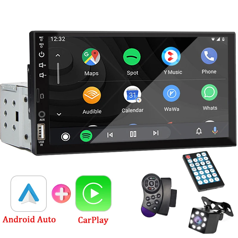 7-Zoll-Autoradio 1 Din Carplay Android Auto Multimedia-Player HD-Touchscreen FM AUX-Eingang Bluetooth MirrorLink Universal-Autoradio