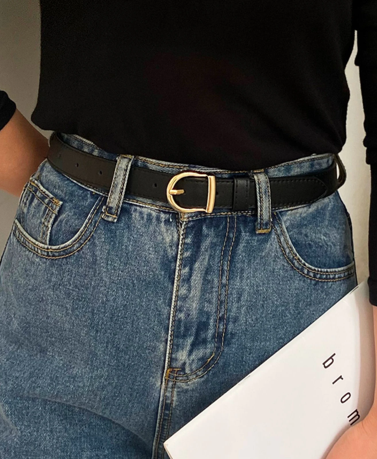 Women Solid Color Skinny Belt Stitching Leather Belts Gold Metal Buckle Belts For Ladies Girls Jeans Pants Waistband Strap