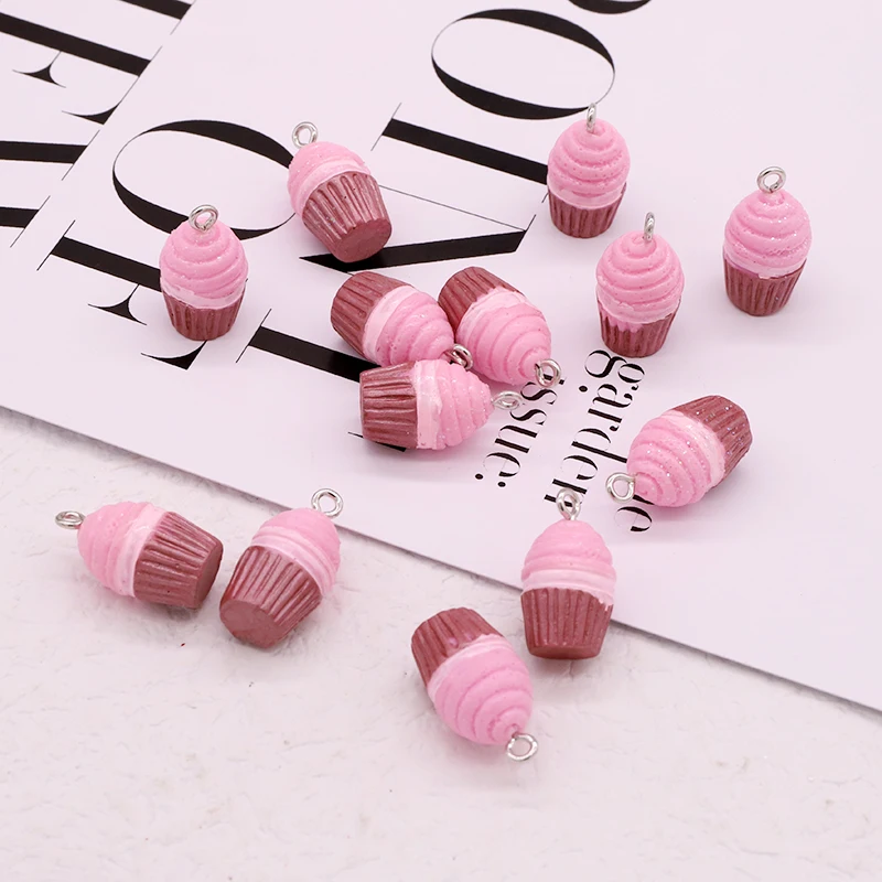 10pcs/pack 3d Pink Small Cake Kawaii Resin Charms Cute Food Pendants For Earring Bracelet Necklace Diy Jewelry Making D106