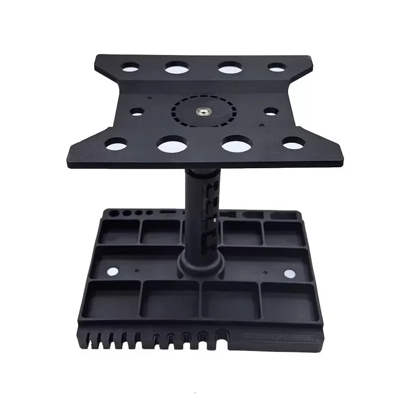For 1/12 1/14 1/16 1/18 1/24 RC Car Plastics Repair Work Stand, 360°Rotation with Angle Gauge & Magnetic Screw Tray