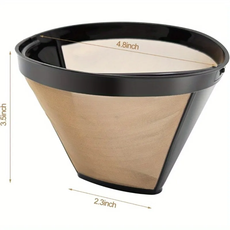 Gold Coffee Filter Reusable #4 Cone Coffee Filters Basket Replacement Fits Cuisinart/Ninja Coffee Makers and Brewers (1)