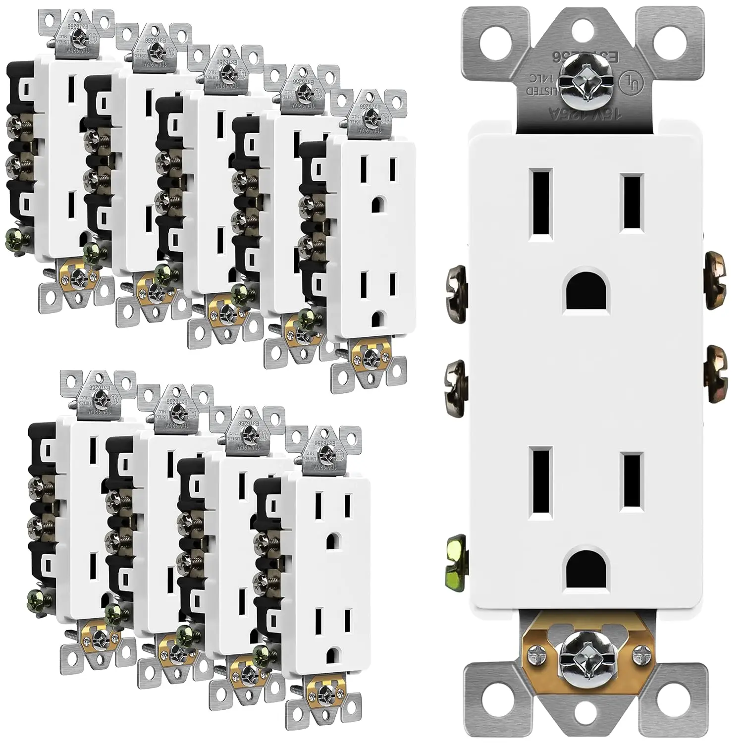 

10-Pack White Wall Outlet, 15A 125V Self-Grounding, UL Listed Decorator Receptacle for Residential Use