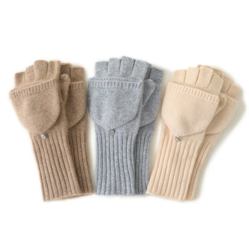 mvlyflrt-純カシミヤタッチスクリーン手袋-女性用-ハーフフィンガー-フリップカバー付き-キャップ付き-暖かい冬用手袋-男女兼用