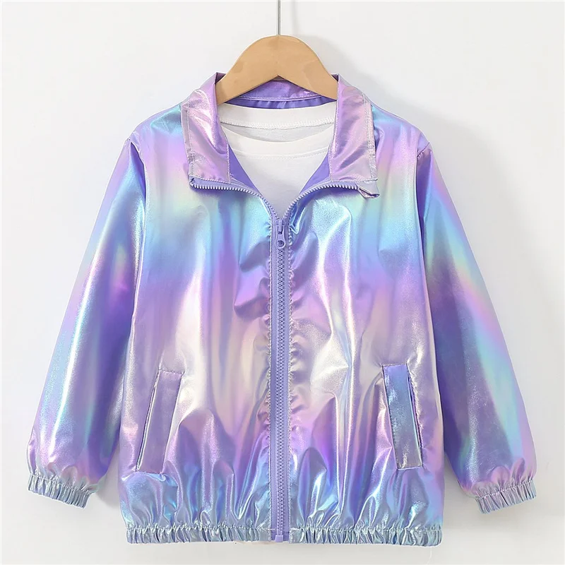 Autumn Kids Glossy Coats Children's Zipper Hooded Jacket Spring Boys Girls Fashion Performance Thin Outerwear 5-14 Years