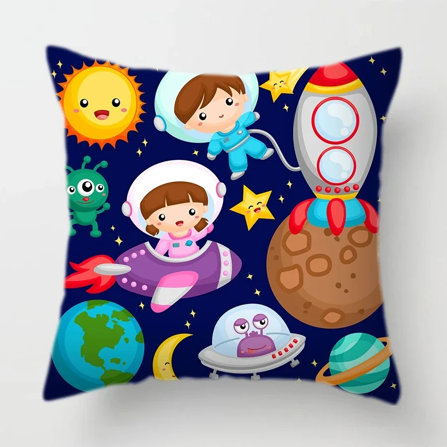 Cartoon Rocket Astronaut Pillowcase Office Living Room Home Pillowcase Car Ornaments