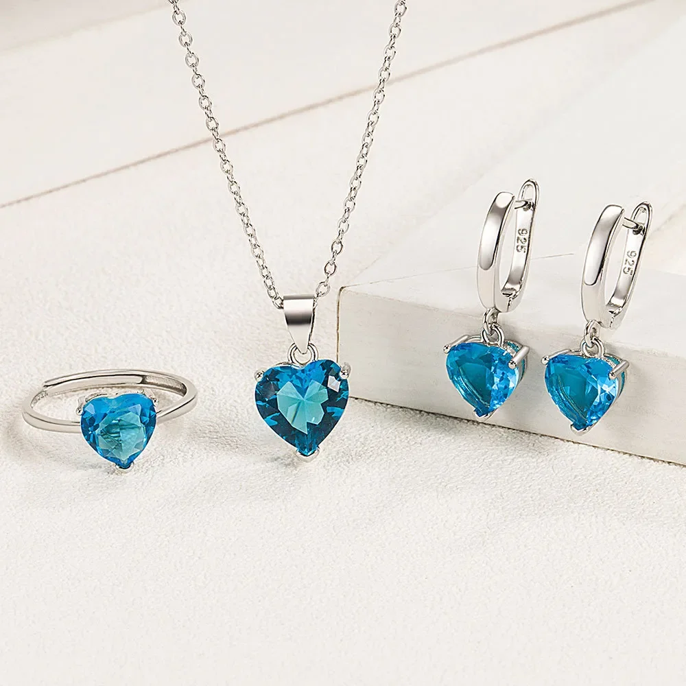 SAIYE 925 Sterling Silver Jewelry Sets For Women Heart Zircon Ring Earrings Necklace Wedding Bridal Elegant Christmas