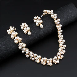 3PC Women's Fashion Wedding Season Imitation Pearl Flower Necklace Earrings Jewelry Set Wedding Date Party Holiday Gift-8916