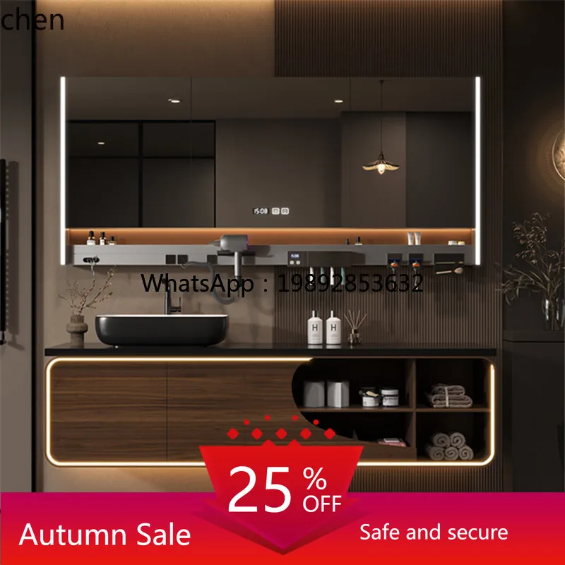 

light luxury retro style oak bathroom cabinet rock slab integrated table basin combination bathroom face wash table