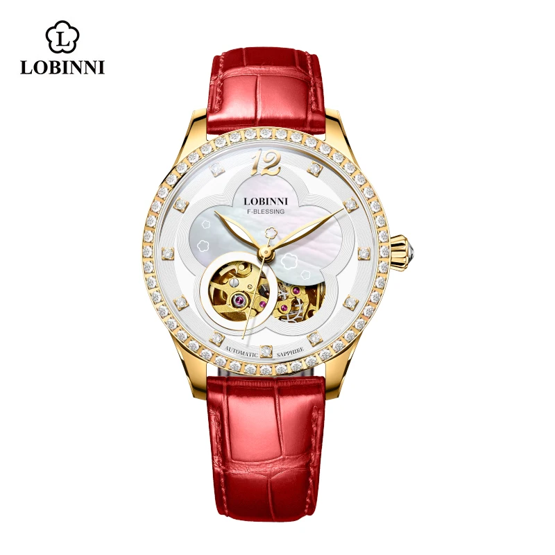 

LOBINNI кожаные автоматические часы MIYOTA 8N24 34 мм маленькие роскошные элегантные женские автоматические часы со скелетом