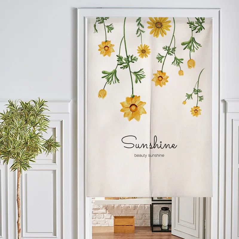 Norwegian Sunflowers changing room Curtain Privacy Partition Doorway Curtains Kitchen Entrance Noren Linen Hanging Half-curtain