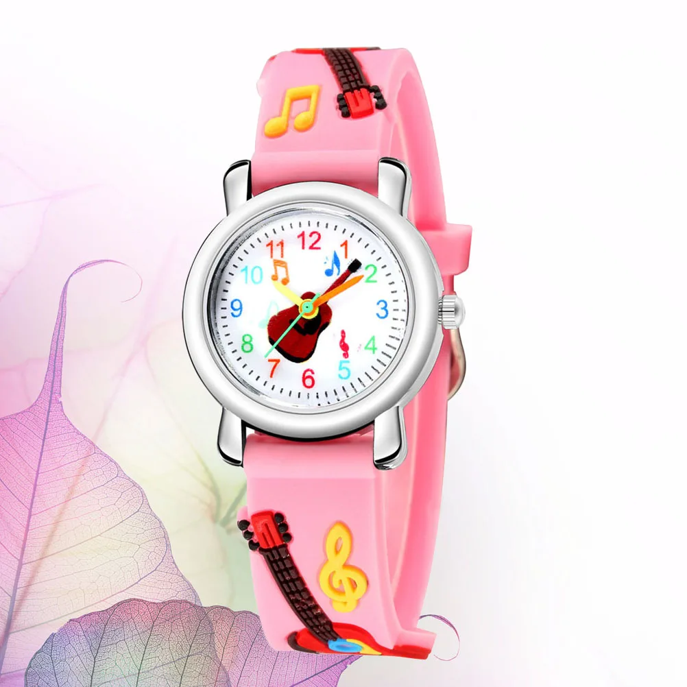 ساعة جيتار ثلاثية الأبعاد لساعة يد بحزام وردي خفيف الوزن هدية عيد ميلاد للطلاب نمط جيتار