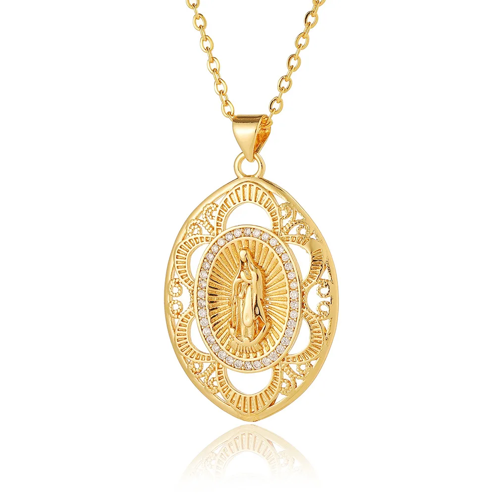 Retro Palace Style Virgin Mary Relief Hollow Pattern Oval Pendant Necklace Is The First Choice Gift for Family and Friends