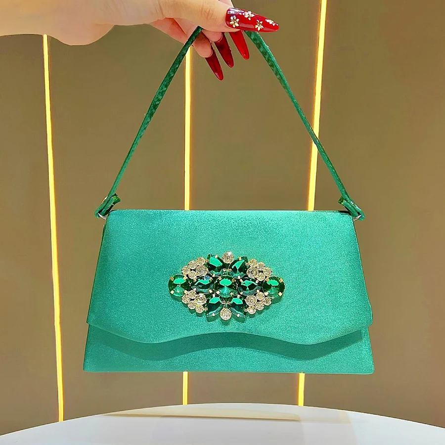 

New Fashion Women's Handbag Luxury Satin Square Bag Crystal Shiny Diamonds Evening Bag Glitter Clutch Purse For Wedding Party