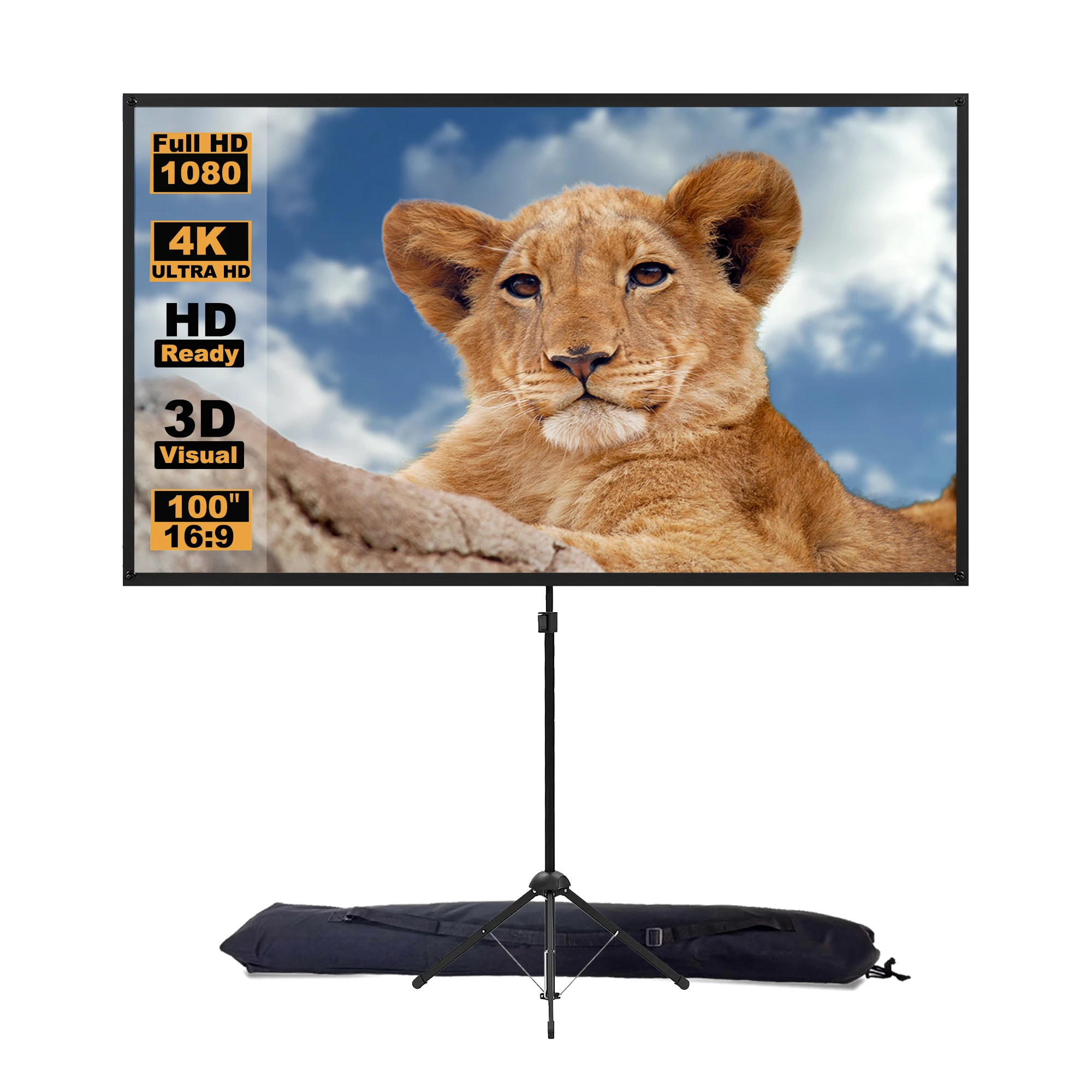 แบบพกพาหน้าจอโปรเจคเตอร์100กลางแจ้งหน้าจอโปรเจคเตอร์พร้อมขาตั้ง4K หน้าจอโปรเจคเตอร์ขาตั้งกล้องหน้าจอ16*9ภาพยนตร์ Home cinema หน้าจอโปรเจคเตอร์การประชุม