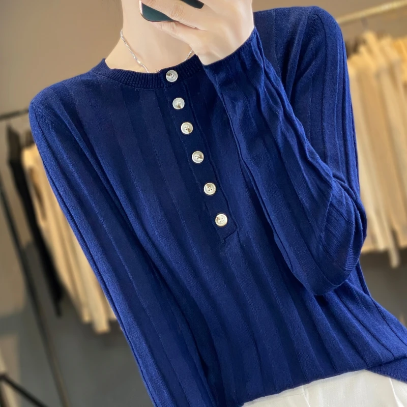 2024 New Spring and Autumn O-Neck Cashmere Sweater Women Long Sleeve Top Knit Pullover Solid Color Base