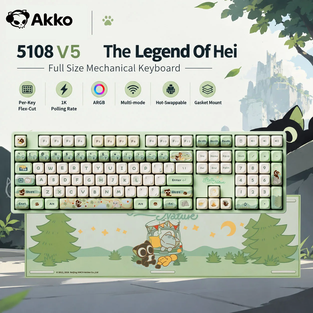 Akko 5108 V5 The Legend of Hei Mechanical Keyboard 100% Full Size 1K ARGB Hot Swap Type-C/2.4G&BT Trimode Custom Gaming Keyboard